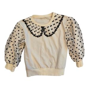 Shein Cream & Black Polka Dot Puff Sleeve Dressy Sweatshirt